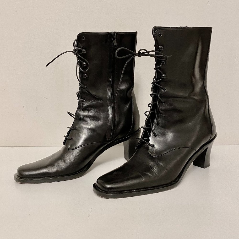 Ann Taylor Black Leather Lace-Up Booties Size 5.5 (35)